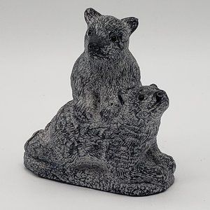 Vintage The Wolf Sculptures Original Hand Carved Black Soapstone Bears Figurine